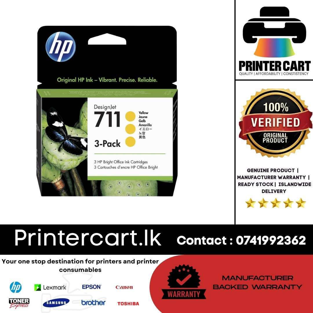 HP 711 Yellow Original Ink Cartridge – 3-Pack (29ml x 3) (C1Q12A)