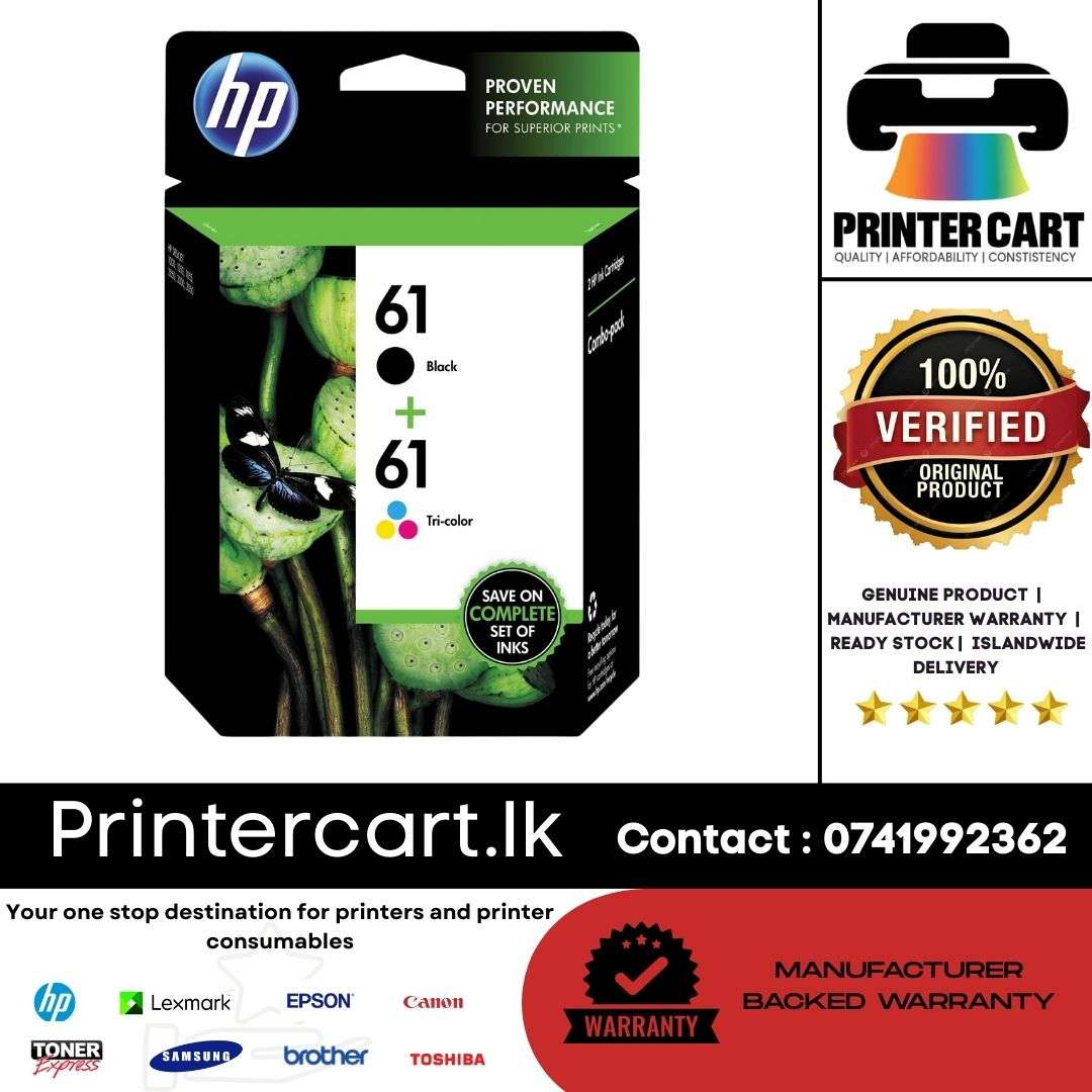 HP 61 Black + Tri-Color Original Ink Cartridge Combo Pack