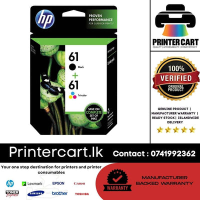 HP 61 Black + Tri-Color Original Ink Cartridge Combo Pack