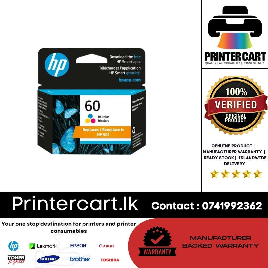 HP 60 Tri-Color Original Ink Cartridge (CC643WN)